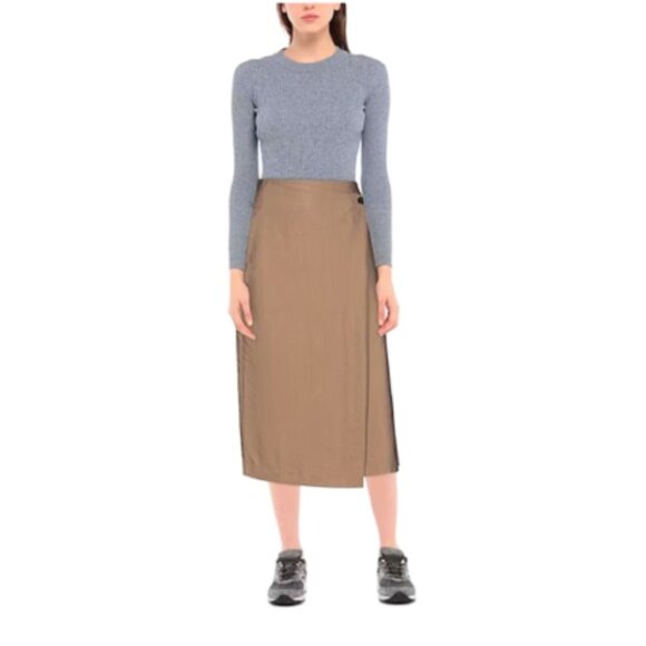 NWT Vince Wrap Midi Skirt Womens 0 Camel Tan Khaki Straight Gold Button NEW - Picture 15 of 15